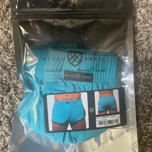 Mens Small Gregg Homme Yoga Splits Shorts; NWT, Aqua - Picture 9 of 9